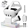 Charging Dock for Oculus/Meta Quest 3 with RGB Light, VR Headset Charging Station with USB-C Fast Charging, Headset and Controller Display Stand Accessories with 2 x 1800Mah Rechargeable Batteries