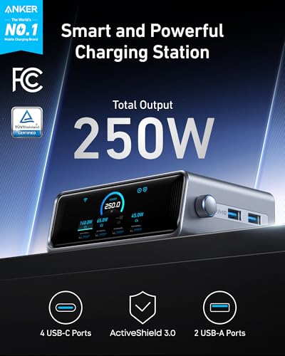 Anker Prime Charging Station, 250W 6-Port GaN USB C Charger, 2.26