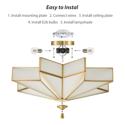 Image of Star Flush Mount Ceiling Light: 20 Inch Brass Milk Glass Lighting Fixture