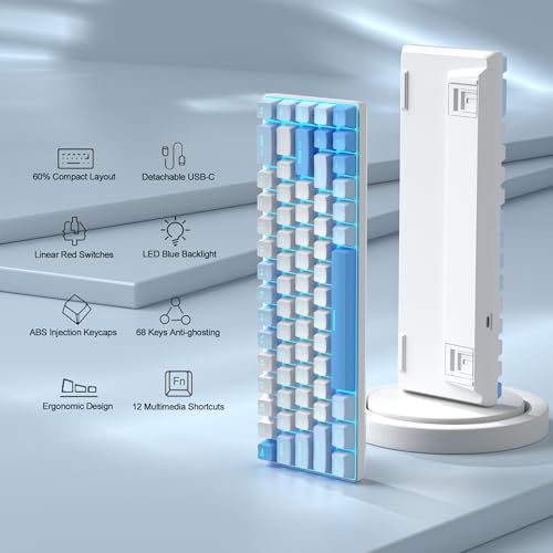 Image of MageGee Portable 60% Mechanical Gaming Keyboard, MK-Box LED Backlit Compact 68 Keys Mini Wired Office Keyboard with Red Switch for Windows Laptop PC Mac - Sky Blue