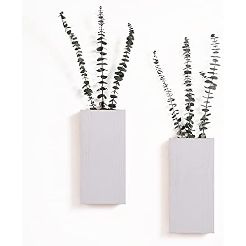 Mokof 2 Pack Wood Wall Planter for Indoor Plants and Dried Flower, Wall Hanging Wooden Pocket Vases, Modern Farmhouse Wall Decor for Living Room, Bedroom, Bathroom, Home Office (White) Cover