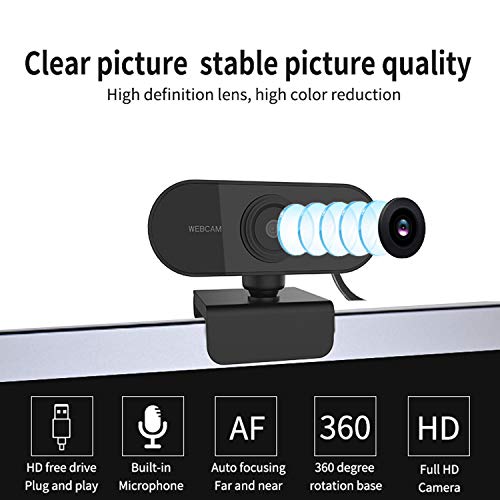 Blusea Full HD 1080P Webcam, mini câmera de computador USB microfone embutido, rotável flexível, par