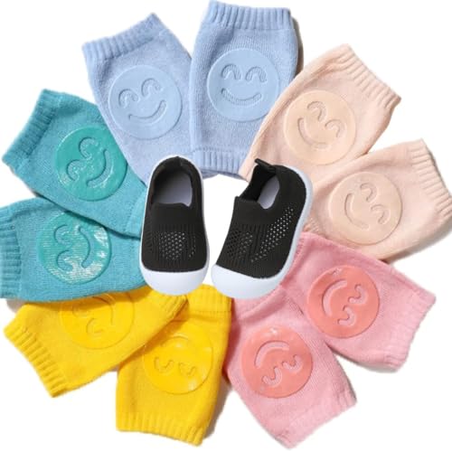Baby Toddler Walking Shoes Boys Girls Sandal Breathable Sneakers Shoes for Walking Running with 5 Packs Anti Slip Knee Pad Protectors 18-24 months2