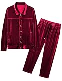 LecGee Mens' Fashion Velour Outfits Loose Fit Long SLeeve Shirt Elastic Waist pants Sets Two Piece For Holiday (Red,XL)