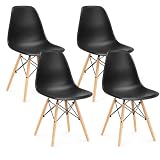 Kit 4 Cadeiras Eames Premium com Pés de Madeira – Design Moderno para Sala de Jantar, Cozinha e Escritório (PRETO)