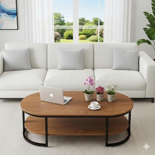 Image of Modern Large Coffee Table Center Table, Beautiful Sofa Table Simple Design - 2 Tier Nesting Coffee Table Living Room Table for Home,& Office (Brown Black)
