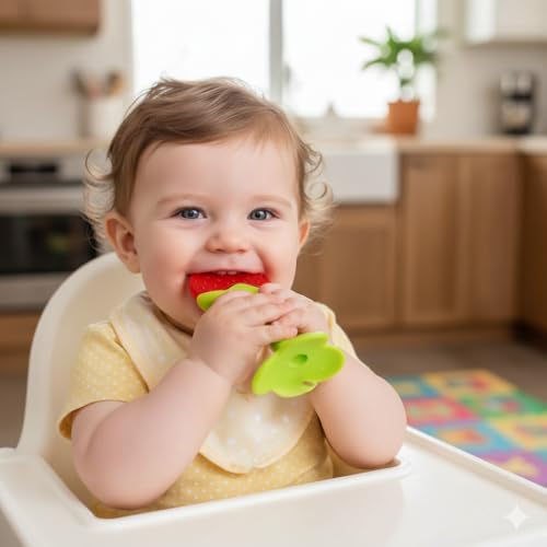 Image of Safe-O-Kid BPA-Free Organic Silicone Fruit Teether | Soft, Non-Toxic Teething Relief for Infants & Toddlers | Food-Grade for 0-12 Months - Red