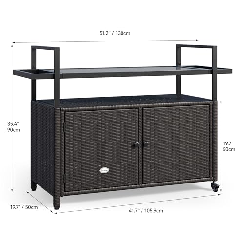 YITAHOME-Large-Outdoor-Kitchen-Wicker-Island-Rolling-Cart-Patio-Bar-Table-wWheels-and-Black-Glass-Table-Top-Backyard-and-Poolside-Dark-Brown YITAHOME Large Outdoor Kitchen Wicker Island Rolling Cart Patio Bar Table wWheels and Black Glass Table Top Backyard and Poolside Dark Brown