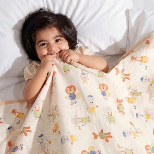 Image of haus & kinder Muslin Blanket for New Born Baby, Soft Breathable Baby Blankets Newborn, Baby Blanket for 0-2 Years, Cozy Baby Blanket, New Born Baby Essentials | Jungle Party