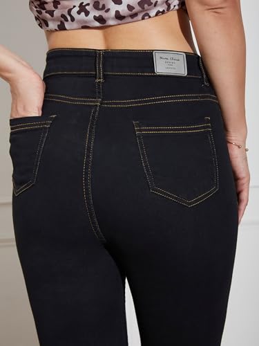 Image of Miss Chase Women's Skinny High Rise Cropped Fringed Hemline Detailing Stretchable Denim Jeans