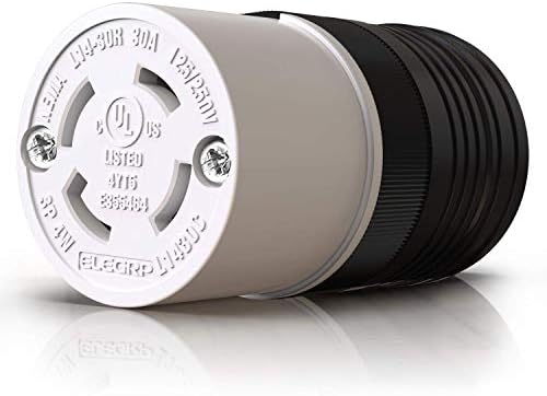 ELEGRP NEMA L14-30R Locking Connector, Generator Twist Lock Adapter, Female, 30A, 125/250V, 3 Pole, 4-Wire Ground, Industrial Grade, Heavy Duty, UL Listed (1 Pack, Black/White)