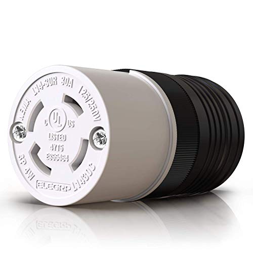 ELEGRP NEMA L14-30R Locking Connector Generator Twist Lock Adapter Female Connector 30 Amp 125/250V 3 Pole 4 Wire Grounding Industrial Grade Heavy Duty UL Listed (1 Pack Black/White)