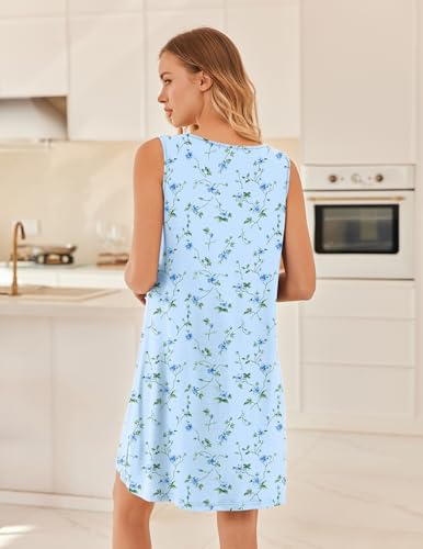 Image of Ekouaer Nightgowns for Women Sleeveless Sleep Shirt Tank Night Gown V Neck Chemise Pleated Night Shirt Soft Sleep Dress