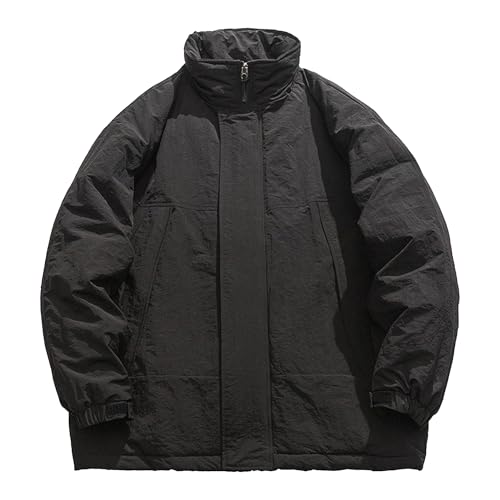 Qolkmuiy-GJ Men's Warmth Puffer Windbreaker Outdoor Comfort Thicken Activities Coat Lightweight Insulated Woven Jacket (Black,X-Large)