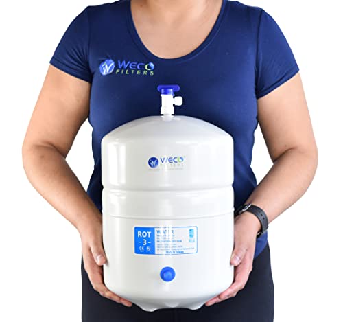Image of Pressurized Water Storage Tank - Reverse Osmosis Water Tank with Stainless Steel Connections and Ball Valve - Water Filtration System Storage Tank 3.0 Gal & appx. 1.8 gal Usable Capacity (ROT-3-W)