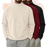 August Alley 3 Pack Men's Mock Turtleneck Shirts Thermal Long Sleeve Tops Basic Mock Neck Slim Undershirts Pullover Sweaters(Apricot, Wine Red, Black,X-Large)