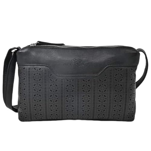Laura Valle Bandolera Pequeña Mujer de Piel BELMA – Bolso Bandolera Mujer con Diseño Elegante y Filigrana Artesanal | Bolsos de Piel Autentica Ideal para el Día a Día con Estilo (Negro)