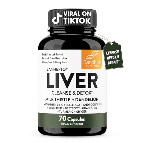 Sandhu's Liver Cleanse Detox & Repair Support Capsules with Milk Thistle & Dandelion Root | Herbal Supplement Pills for Liver Health | for Men & Women | Made in USA | Viral on Tiktok | 70 Count