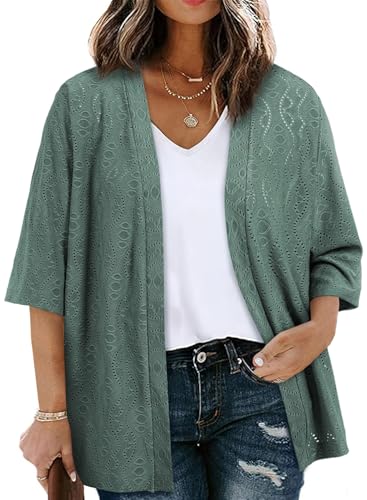 Image of Eytino Plus Size Cardigan for Women Half Sleeve Knitted Jacquard Summer Kimono Cover up Tops(1X-5X)