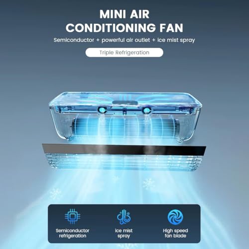 Image of Edon Mini Portable Air Conditioner, Portable Cooling Air-Conditioning Fan, No Drilling Kitchen Wall Wireless Charging Air Conditioner Fan, Ice Mist Ions, Rapid Cooling, for Home Kitchen (Black)