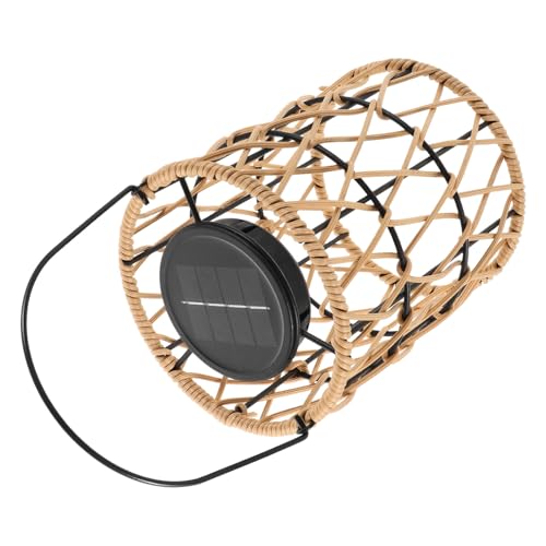 Lanterne solaire suspendue étanche en rotin tressé beige pour jardin