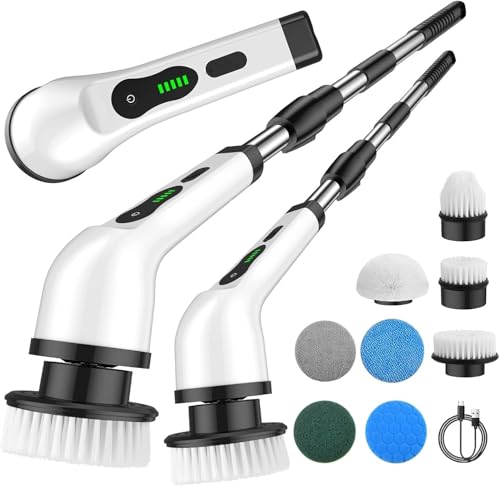 Image of Electric Spin Scrubber for Cleaning, Electric Mop for Floor Cleaning with 9 in 1 Replaceable Heads-90Mins Work Time,3 Adjustable Size,2 Adjustable Speeds for Bathroom Shower,Tile, Floor (Large)