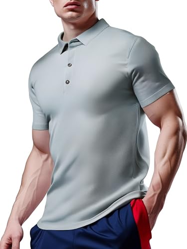 Men’s Athletic Collar Shirt Short Sleeve Performance Golf Training Top Quick Dry Stretch Sportswear with Button Closure4