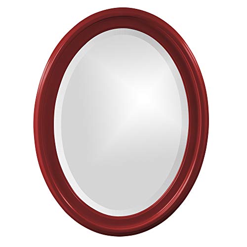Image of Howard Elliott Collection George Oval Glossy Red Wall Mirror, Oval Bevelled Hanging Wood Framed Vanity Mirrors for Home Decor, Living Room, Bathroom, Bedroom, or Hallway, 25 x 33 Inch
