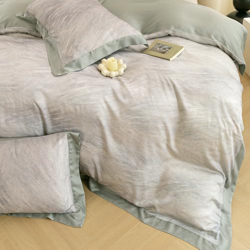 ECOCOTT Bedding 3-Piece Duvet Cover Set King Size – Silky Soft 100% Lyocell, Cooling & Breathable for Hot Sleepers, Ultra-Smooth with Modern Feathered Pattern, Moisture-Wicking