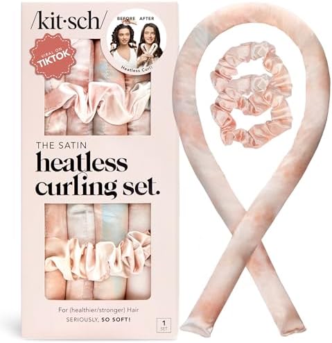 Kitsch Satin Heatless Curling Set – Heatless Curls Overnight with 34" Hair Curler & 2 Satin Scrunchies – Comfortable Hair Curlers to Sleep In for Frizz-Free, No Heat Damage Styling - Sunset Tie Dye