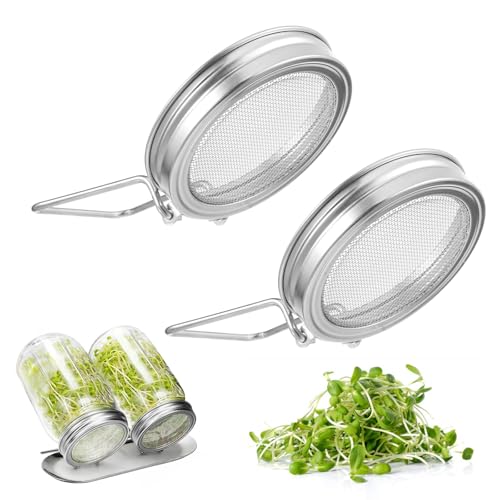 2Pcs Sprouting Lids for Mason Jars, Stainless Steel Mason Jar Lids Wide Mouth Reusable Mesh Strainer Jar for Growing Bean, Broccoli, Alfalfa, Salad Sprouts and More