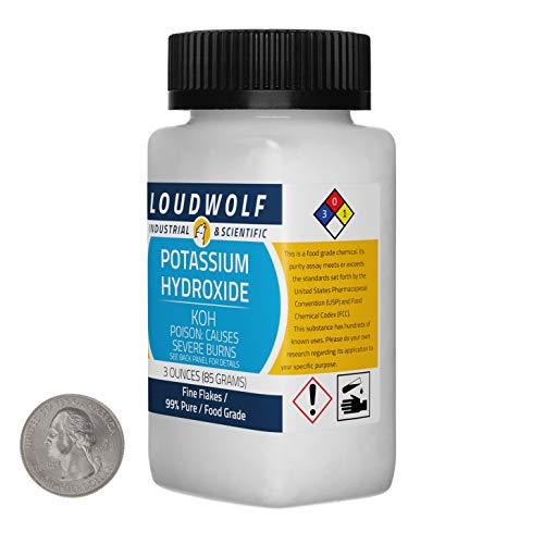 Potassium Hydroxide / 3 Ounce Bottle / 99% Pure Food Grade/Fine Flakes/USA