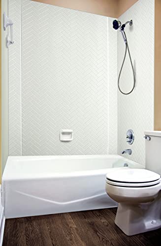From Plain To Beautiful In Hours 133-Herr-Kit Herringbone Tile Tub And Shower Wall Panels Surround, Gloss White, 96 Square Feet #TOP1