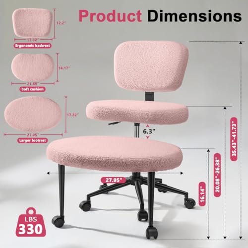 Image of Ergonomic Cross Legged Office Chair，ADHD Chair for Adults，Height Adjustable Meditation Chair with Wheels，Teddy Fabric Yoga Kneeling Chairs with Comfortable Back Support (Pink)