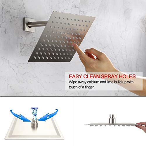 POP Shower Faucet Set with Tub Spout Brushed Nickel Bathroom Luxury Rain Mixer Shower System Wall Mounted Rainfall Shower Combo Set, Single Handle Tub and Shower Trim Kit with Rough-in Valve