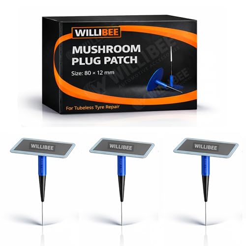 Image of WILLIBEE 3 Pcs Mushroom Plug Tubeless Tyre Puncture Repair Kit for Bike & Car | Tire Puncher Repair Patches (3 Pcs, (80 x 12mm))