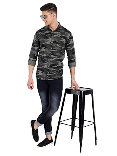 Majestic Man Slim Fit Cotton Camouflage Army Military Print Shirt for Men