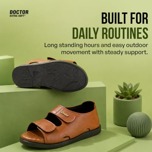 Image of DOCTOR EXTRA SOFT Orthopedic Diabetic Comfortable Dr Sole Footwear Daily Use Casual Wear Stylish Black Cushioned Adjustable Strap Sandals for Men's-Gents &Boy's L-10