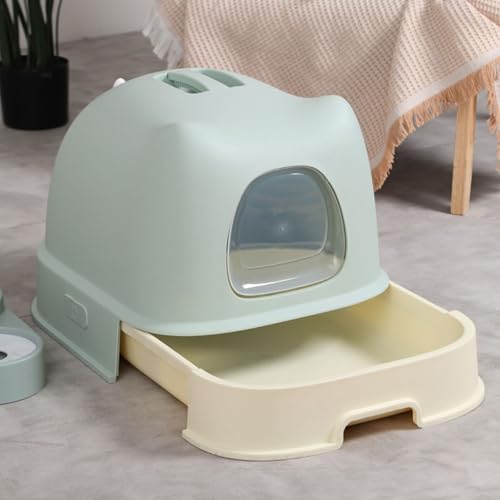 Arenero para gato grande con tapa y bandeja color azul claro miniatura 4