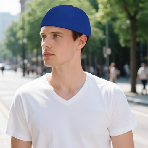 Image of 2 Pcs Mens Brimless Docker Cap Set - Retro Worker Sailor Skull Cap Beanie with Rolled Cuff