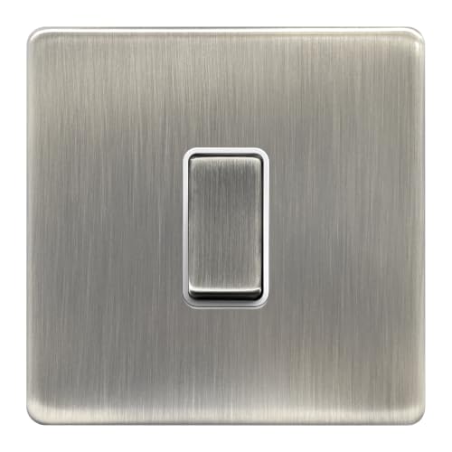 Image of Evoges Terra 1/2/3/4 Gang 2 Way Light Switch, 10AX, Brushed Chrome with White Insert – Decorative Metal Plate (1 Gang)