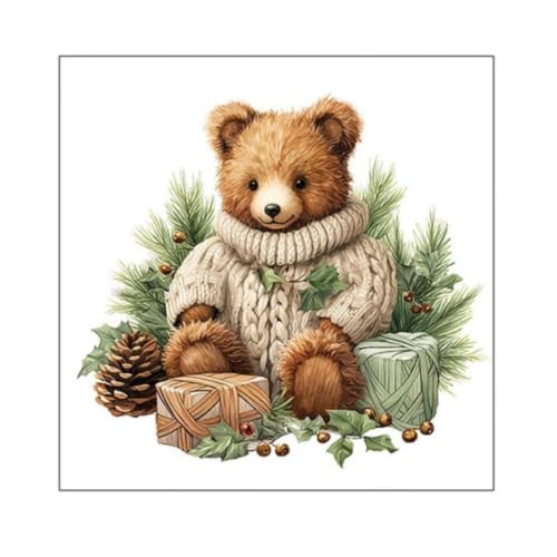 20 servilletas de Navidad con diseño de oso invernal para decoración de mesa. Servilletas de papel con diseño. También para decoupage y decoupage (33 x 33 cm)