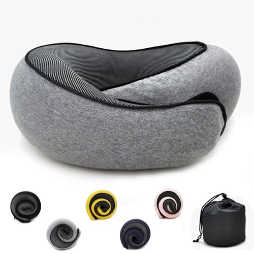 LegendTech Adjustable Travel Neck Pillow Made of Memory Foam Cotton Neck Support Pillow, Foldable U-shaped Snap Neck Pillow, Practical Ergonomic Travel Pillow,dark gray