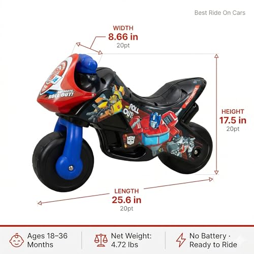 Image of Best Ride On Cars Transformers Foot-to-Floor Motorbike for Kids Ages 2-6 | Officially Licensed Toddler Ride-On Toy with Wide Wheels, Lightweight Design & Durable Frame | Safe Indoor /Outdoor Fun