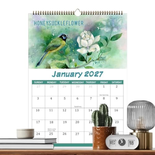 2027 Bird Calendar 12-Month Hummingbird English Floral Decor