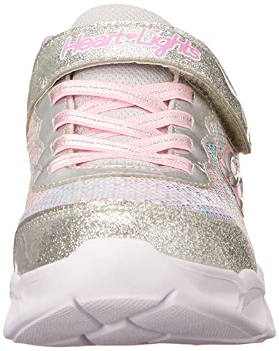 Skechers Kids Girls Sweetheart Lights -Lets Shine Sneaker, Silver/Multi, 12