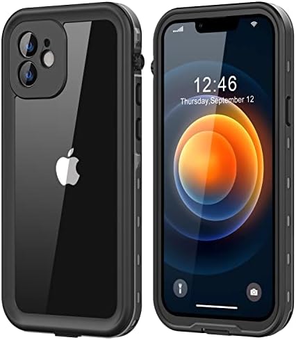 Protebox for iPhone 12 Waterproof Case with Built-in Screen Protector, Shockproof Dustproof Full Body Protective IP68 Waterproof Phone Case for iPhone 12 6.1 inch (Black/Clear)