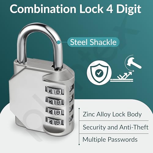 Image of Plantex 4 Digit Combination Number Password Metal Lock /Zinc Alloy Locks for Luggage /Locks for Travel Bags for Luggage /Locks for Cabin Luggage /Travel Essentials - Pack of 2 (Silver)