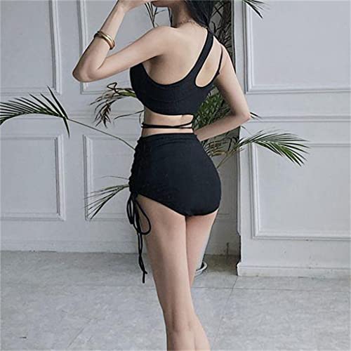 Bikini noir métallisé de prestige coupe trois points froncée taille L