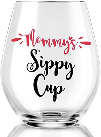 AGMdesign Mommy's Sippy Cup Wine Glass, Mother's Day Gift for Her, Mom, New Mom, Wife, Valentines Day Gifts for Mom, Pregnant Mom Gifts, Funny Birthday Gifts for Mom from Daughter, Son